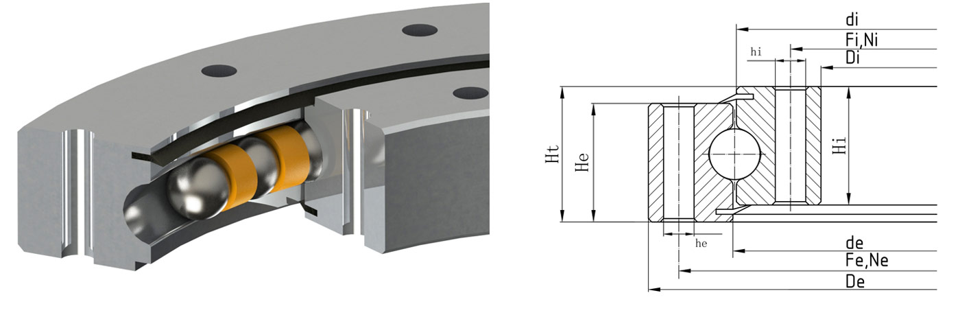 Gearless four-point contact ball slewing bearing model parameters