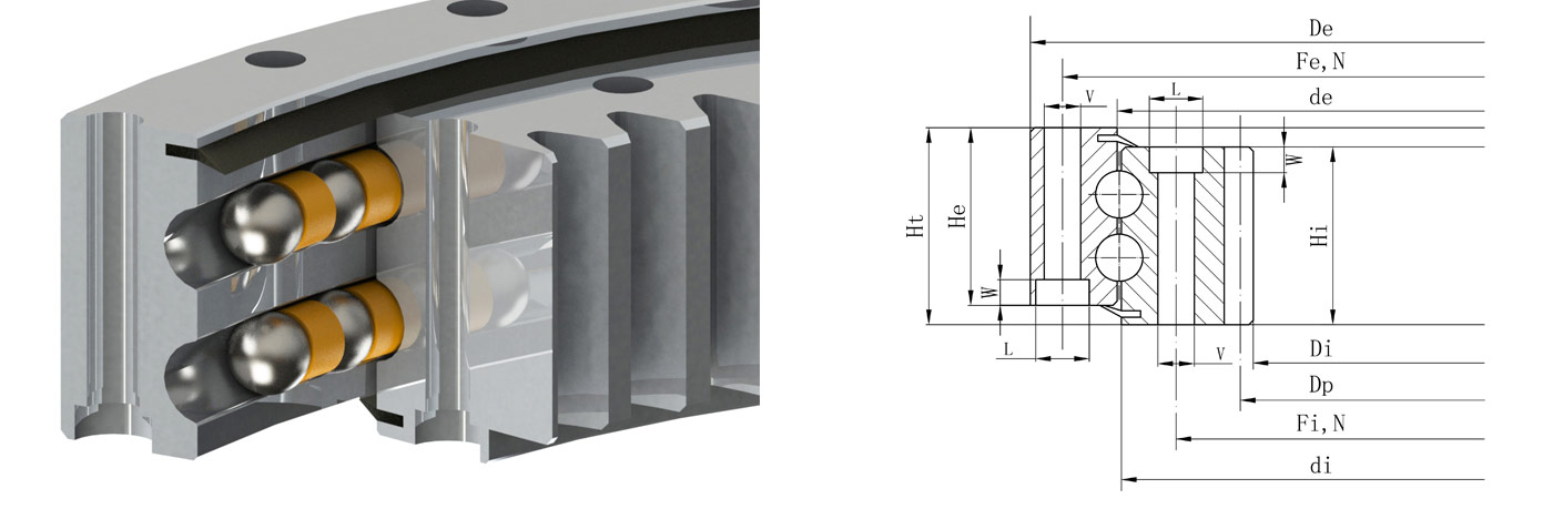 Rodamiento giratorio de bolas de doble hilera de engranajes internos con los mismos parámetros de tamaño de modelo de diámetro