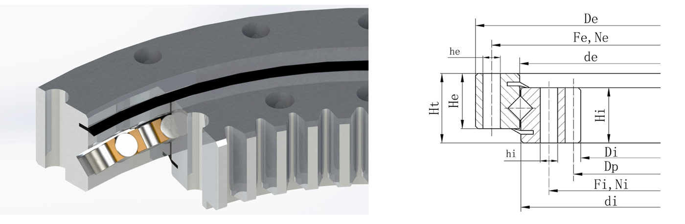 Internal gear type cross roller slewing bearing model parameters