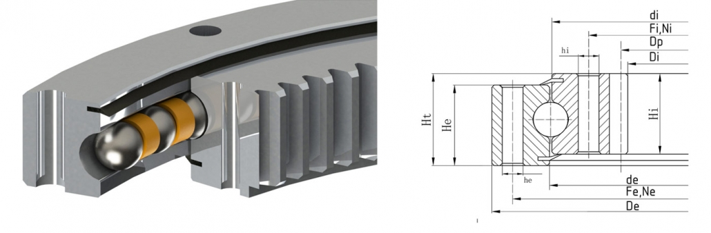 Internal gear type four-point contact ball slewing bearing model parameters