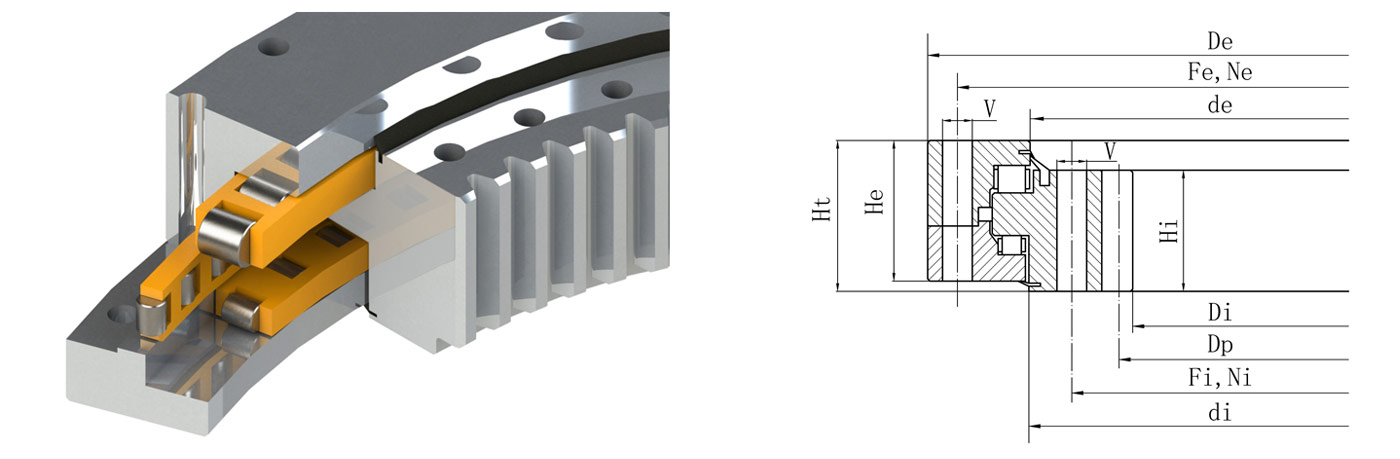 Internal gear type three-row cylindrical roller slewing bearing