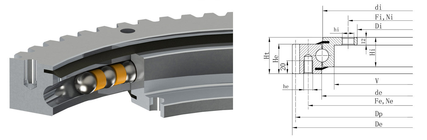 Model parameters of external gear flange slewing bearing