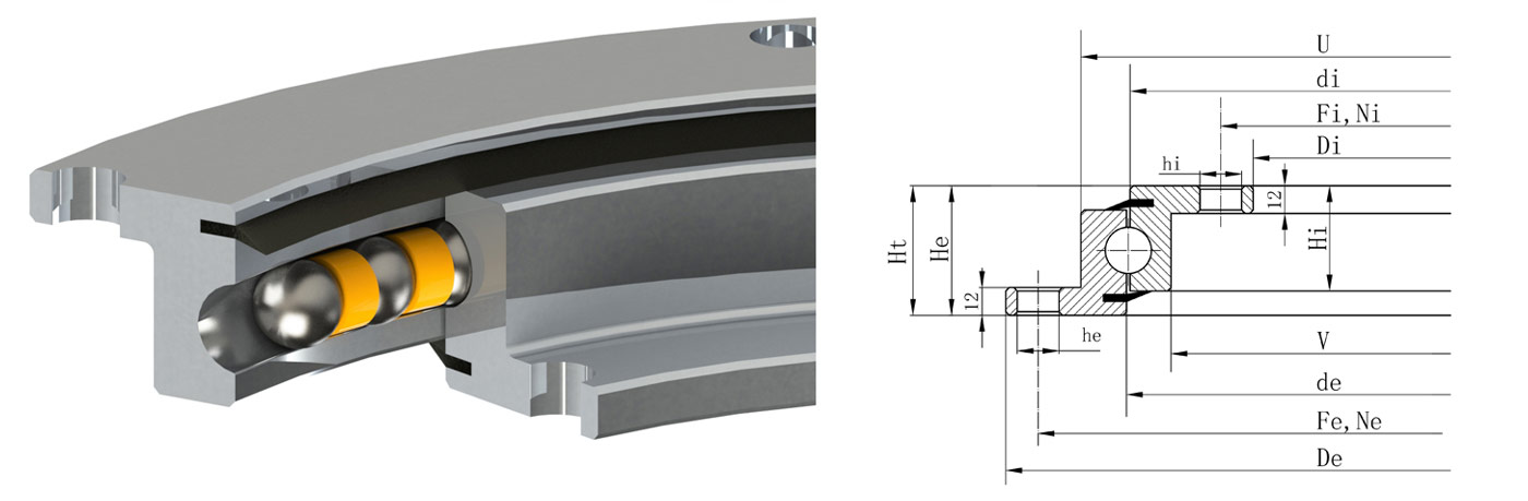 Model parameters of gearless flange slewing table bearings