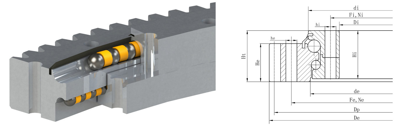 Type parameters of double-row different diameter ball slewing bearings